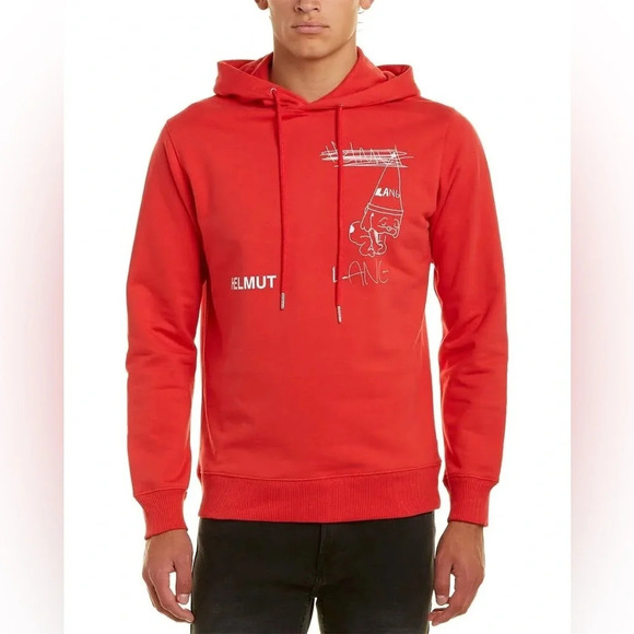 HELMUT LANG Puppy Hoodie Red Cotton Sweatshirt - Picture 1 of 10